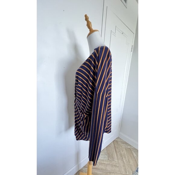 NWT Navy Mustard Top US Sz 14 Striped Rusched Blouse EU Sz 46 UK Sz 18 George - Picture 2 of 13